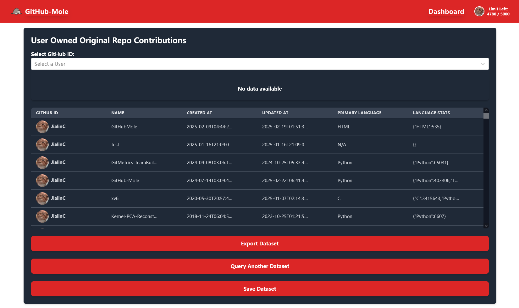 Repositories Table Screenshot