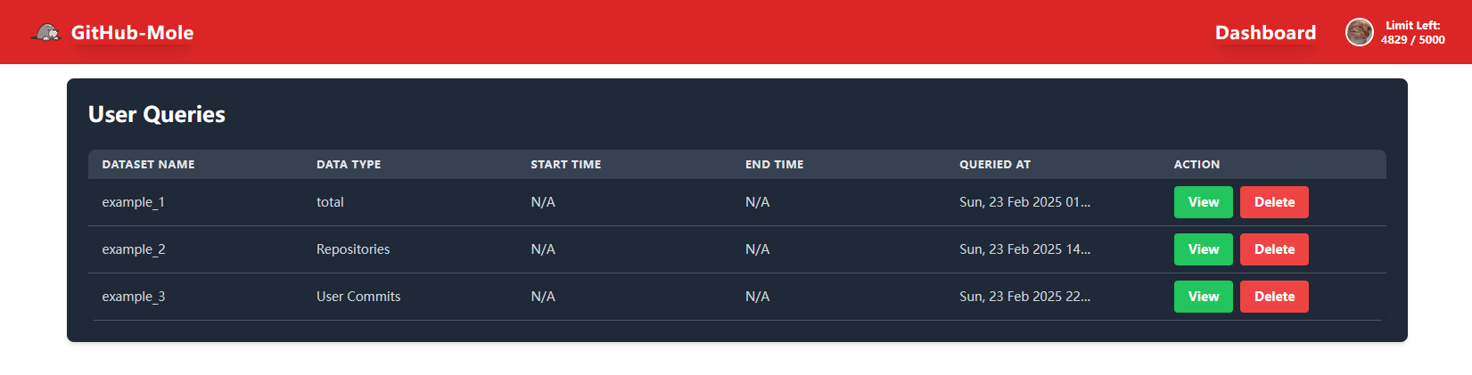 View Mining History Screenshot
